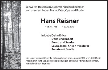 Traueranzeige von Hans Reisner von Hersbrucker Zeitung