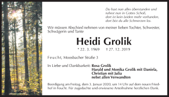 Traueranzeige von Heidi Grolik von Der Bote