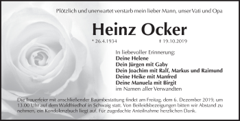 Traueranzeige von Heinz Ocker von Pegnitz-Zeitung