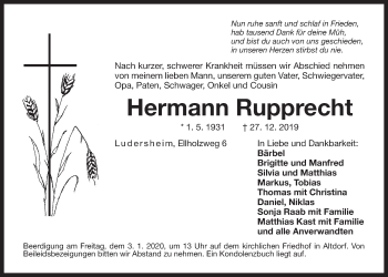 Traueranzeige von Hermann Rupprecht von Der Bote