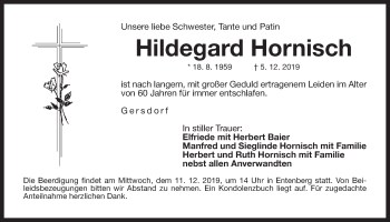 Traueranzeige von Hildegard Hornisch von Der Bote