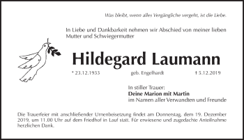 Traueranzeige von Hildegard Laumann von Pegnitz-Zeitung