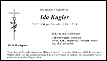 Traueranzeige von Ida Kugler von Der Bote