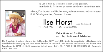 Traueranzeige von Ilse Horst von Hersbrucker Zeitung