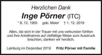 Traueranzeige von Inge Pörner von Pegnitz-Zeitung