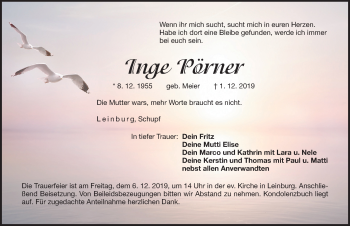 Traueranzeige von Inge Pörner von Pegnitz-Zeitung