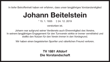 Traueranzeige von Johann Beitelstein von Der Bote