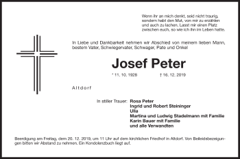 Traueranzeige von Josef Peter von Der Bote