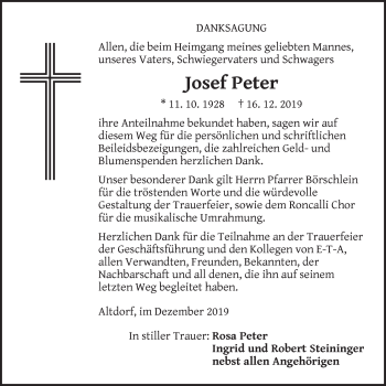 Traueranzeige von Josef Peter von Der Bote