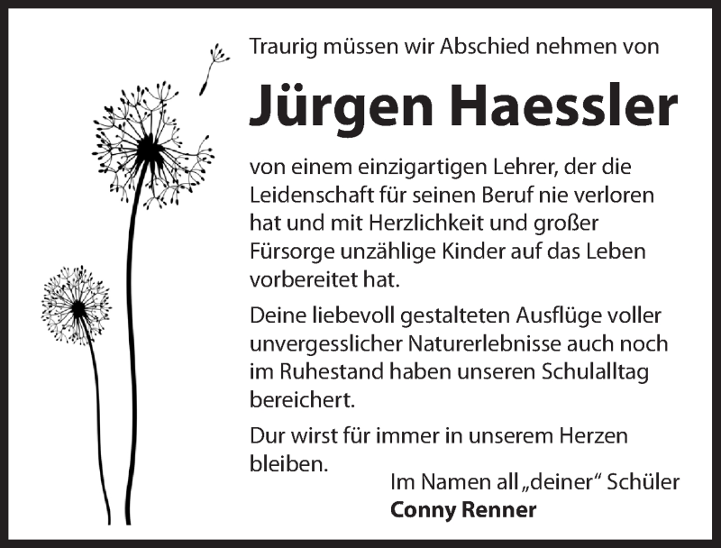  Traueranzeige für Jürgen Haessler vom 21.12.2019 aus Hersbrucker Zeitung