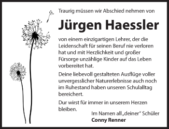 Traueranzeige von Jürgen Haessler von Hersbrucker Zeitung