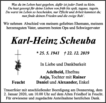 Traueranzeige von Karl-Heinz Scheuba von Der Bote