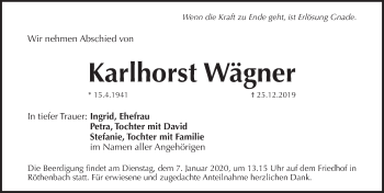 Traueranzeige von Karlhorst Wägner von Pegnitz-Zeitung