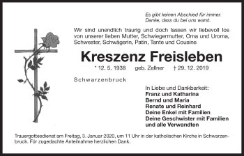 Traueranzeige von Krezenz Freisleben von Der Bote