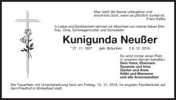 Traueranzeige von Kunigunda Neußer von Der Bote