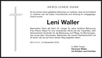 Traueranzeige von Leni Waller von Der Bote