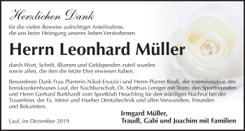 Traueranzeige von Leonhard Müller von Pegnitz-Zeitung