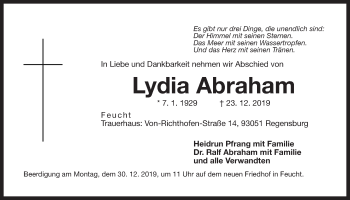 Traueranzeige von Lydia Abraham von Der Bote