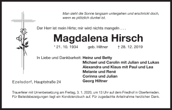 Traueranzeige von Magdalena Hirsch von Der Bote