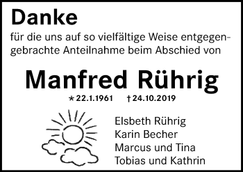 Traueranzeige von Manfred Rührig von Pegnitz-Zeitung