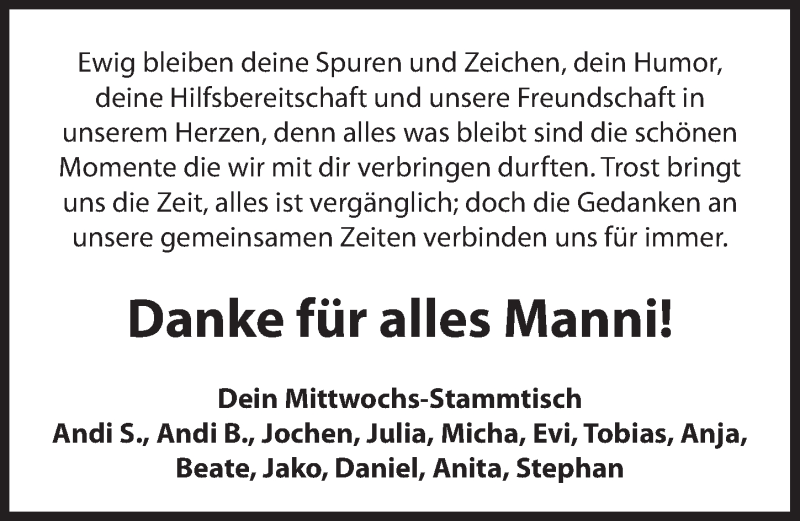  Traueranzeige für Manni  vom 19.12.2019 aus Hersbrucker Zeitung