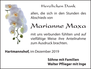 Traueranzeige von Marianne Maxa von Hersbrucker Zeitung
