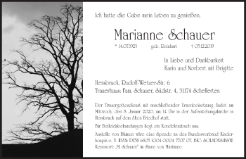 Traueranzeige von Marianne Schauer von Hersbrucker Zeitung