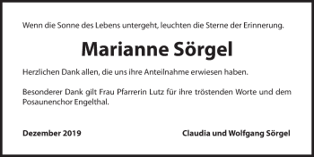 Traueranzeige von Marianne Sörgel von Hersbrucker Zeitung