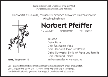 Traueranzeige von Norbert Pfeiffer von Hersbrucker Zeitung