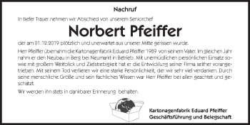Traueranzeige von Norbert Pfeiffer von Hersbrucker Zeitung