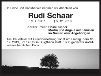 Traueranzeige von Rudi Schaar von Der Bote