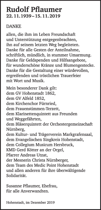 Traueranzeige von Rudolf Pflaumer von Hersbrucker Zeitung