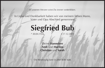 Traueranzeige von Siegfried Bub von Hersbrucker Zeitung