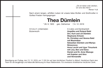 Traueranzeige von Thea Dümlein von Der Bote