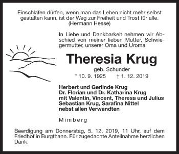 Traueranzeige von Theresia Krug von Der Bote
