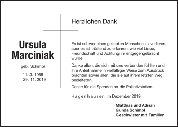 Traueranzeige von Ursula Marciniak von Der Bote
