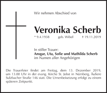 Traueranzeige von Veronika Scherb von Pegnitz-Zeitung
