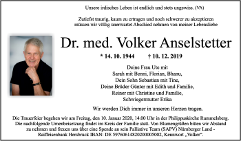 Traueranzeige von Volker Anselstetter von Der Bote