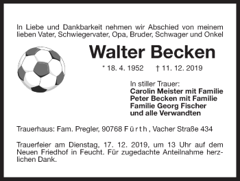 Traueranzeige von Walter Becken von Der Bote