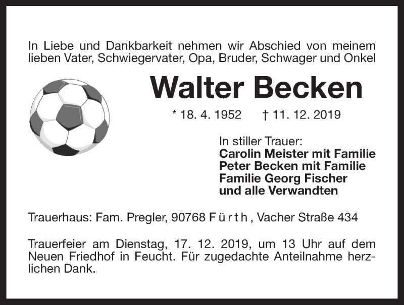  Traueranzeige für Walter Becken vom 16.12.2019 aus Der Bote