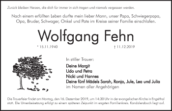 Traueranzeige von Wolfgang Fehn von Hersbrucker Zeitung