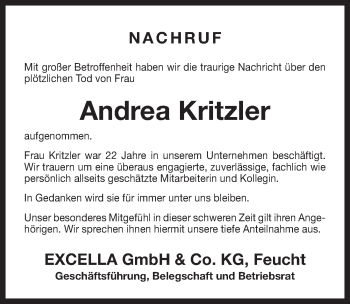 Traueranzeige von Andrea Kritzler von Pegnitz-Zeitung