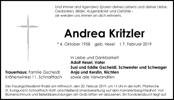 Traueranzeige von Andrea Kritzler von Pegnitz-Zeitung