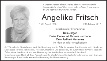 Traueranzeige von Angelika Fritsch von Hersbrucker Zeitung