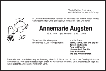 Traueranzeige von Annemarie Augsten von Der Bote