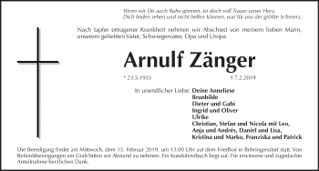 Traueranzeige von Arnulf Zänger von Pegnitz-Zeitung