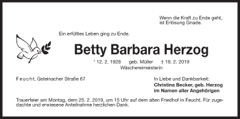 Traueranzeige von Betty Barbara Herzog von Der Bote