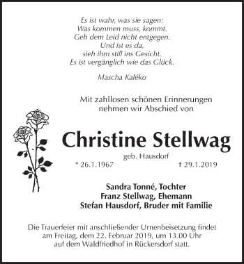 Traueranzeige von Christine Stellwag von Pegnitz-Zeitung