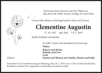 Traueranzeige von Clementine Augustin von Der Bote