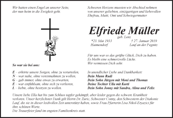 Traueranzeige von Elfriede Müller von Pegnitz-Zeitung